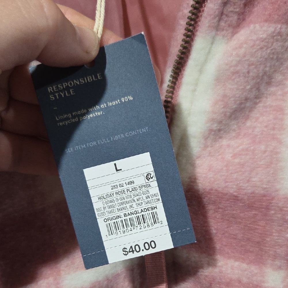 Universal Thread Holiday Rose Pink Plaid Jacket L - Picture 4 of 9